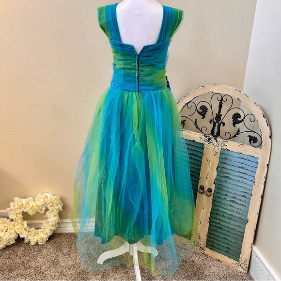 Vintage GUNNE SAX Jessica McClintock Y2K Vibrant Blue and Green Tulle Prom 7/8 - Picture 5 of 12